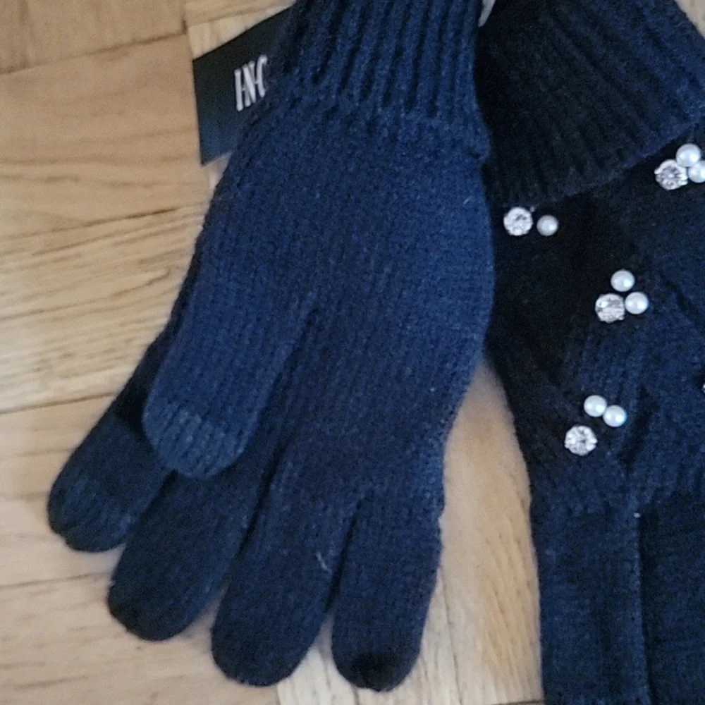 INC International Concepts Black Gloves with Pearl and Rhinestones